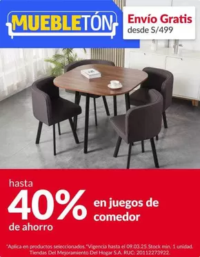 Catálogo Sodimac en Lima | 40% en juegos de comedor | 2025-03-04T00:00:00.000Z - 2025-03-09T00:00:00.000Z